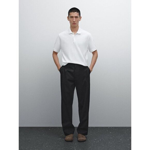 Massimo Dutti Men Polo Shirt M White Textured Short Sleeve Pullover 0755/285 NWT - Picture 3 of 10